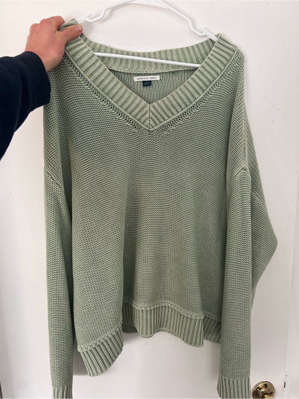 American Eagle Outfitters Sage Green V-Neck Knit Sweater